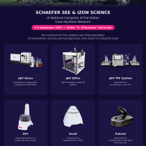 Schaefer SEE and Izon Science at the III National Congress of the Italian Core Facilities Network, 3-4 September 2026, Chieti - qEV Zenco, DXter, TFF System, AFC, Exoid and Pulsoid for extracellular vesicle and nanoparticle isolation and characterization