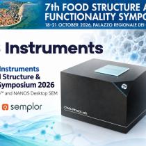 SEE Srl and LS Instruments at Food Structure & Functionality Symposium 2026 in Grado, featuring DWS RheoLab optical rheometer and Semplor NANOS desktop SEM.