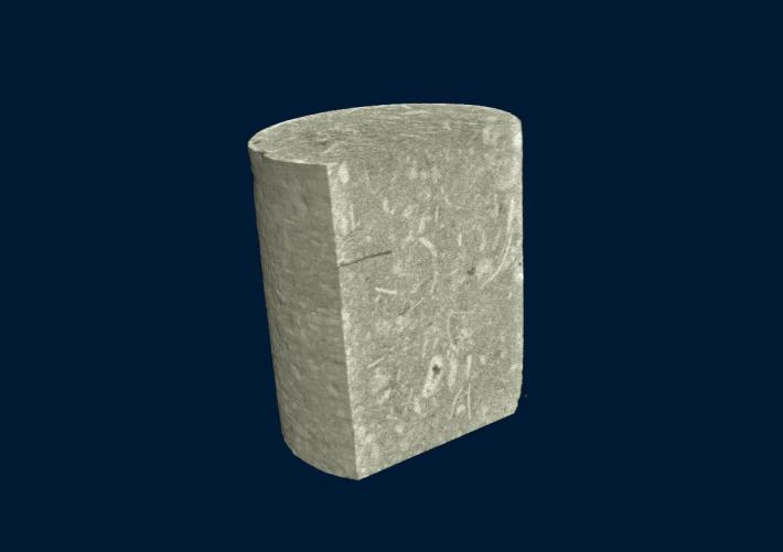 A carbonate sample scanned at 9.8 um pixel size showing its internal 3D microstructure non-destructively.