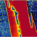 Soft IC on PDES sample.(a) topography, (b) stiffness and (c) adhesion.