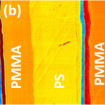Soft IC su campione PS/PMMA. (A) topografia, (b) adesione e (c) rigidità