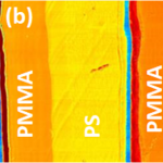 Soft IC on PS/PMMA mixture.(a) topography, (b) adhesion and (c) stiffness.